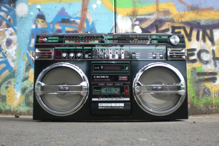 black and silver cassette player